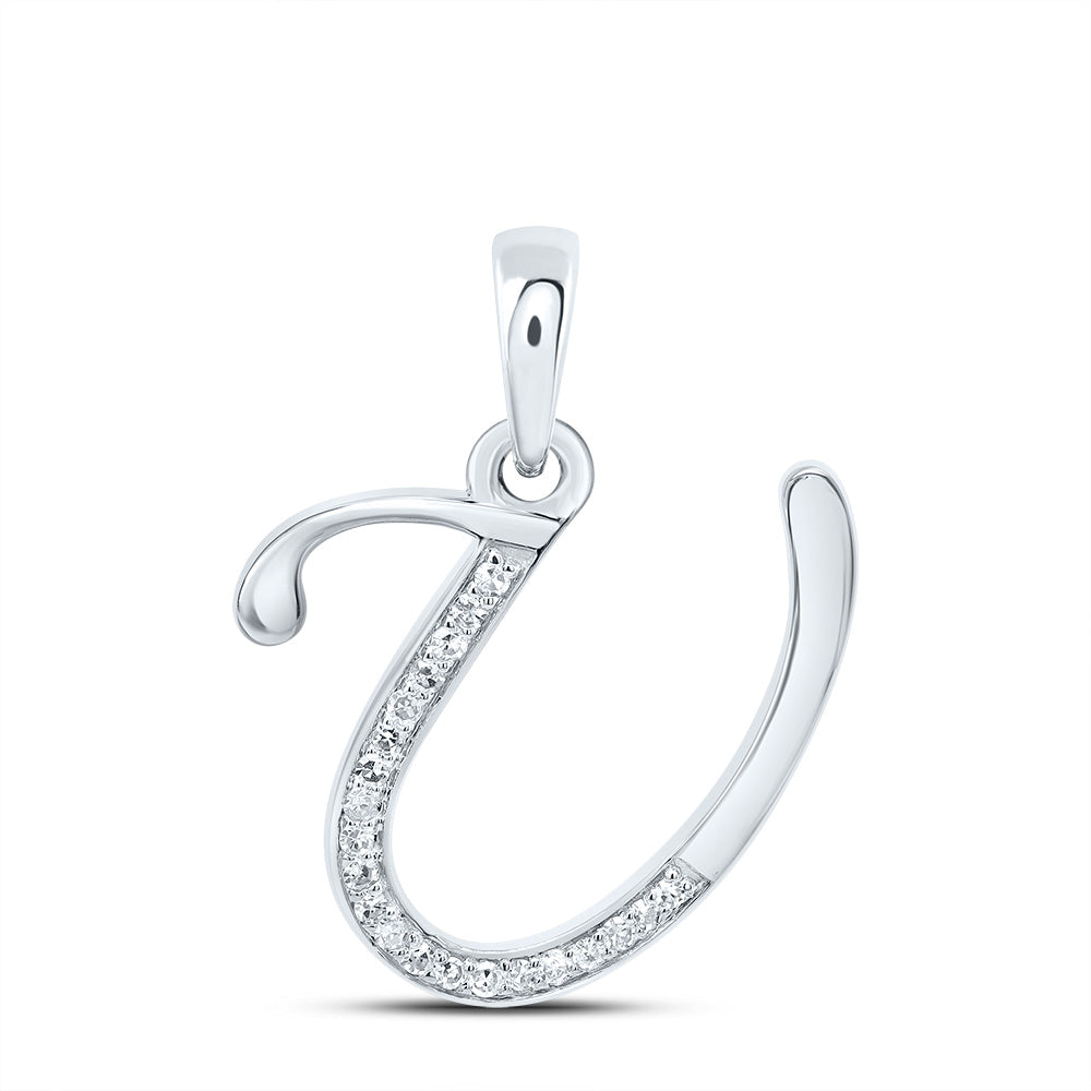 0.09 Ctw Natural Diamond Designer Initial Letter V Pendant in 10k White Gold