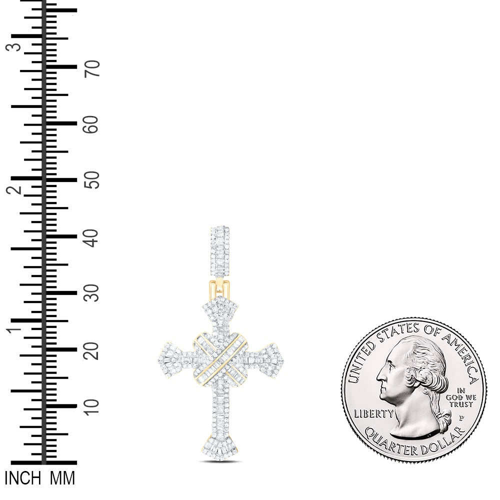 0.72 Ctw Natural Diamond Cluster Hiphop Cross Religious Pendant in 10k Yellow Gold
