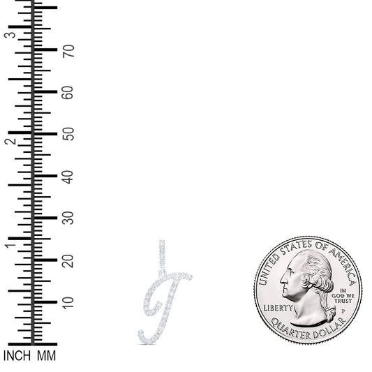 0.12 Ctw Natural Diamond Cursive Initial Letter T Pendant in Sterling Silver