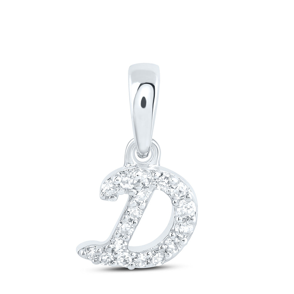 0.06 Ctw Natural Diamond Cursive Initial Letter D Pendant in 10k White Gold