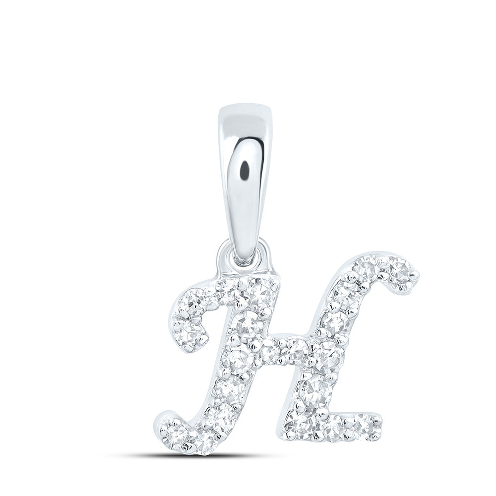 0.08 Ctw Natural Diamond Cursive Initial Letter H Pendant in 10k White Gold