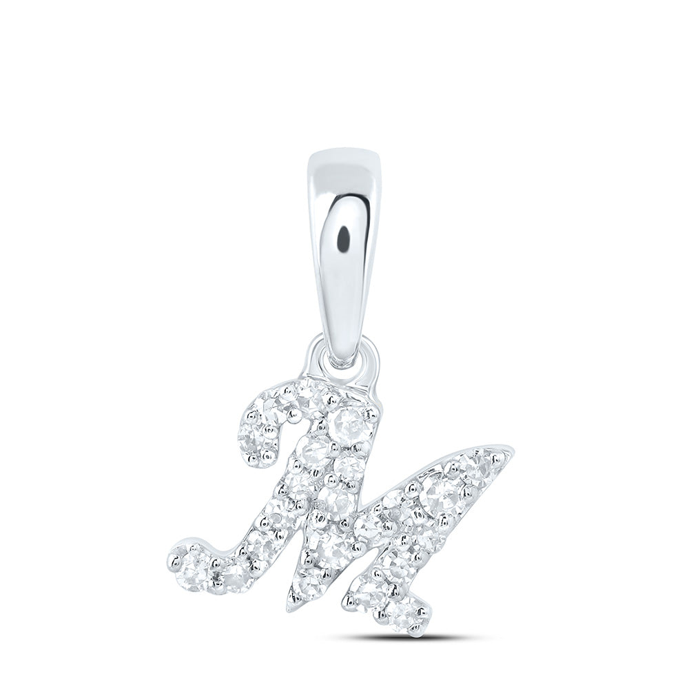 0.08 Ctw Natural Diamond Cursive Initial Letter M Pendant in 10k White Gold