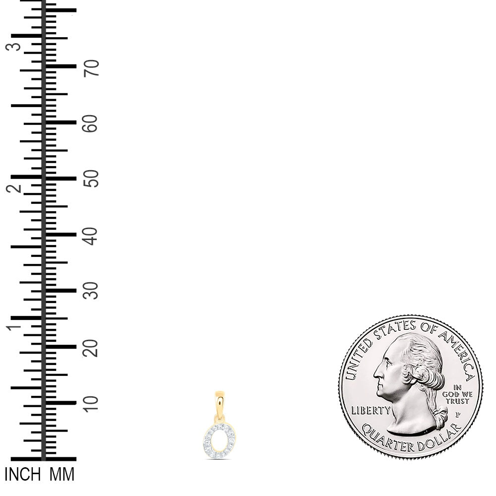 0.06 Ctw Natural Diamond Tiny Initial Letter O Pendant in 10k Yellow Gold