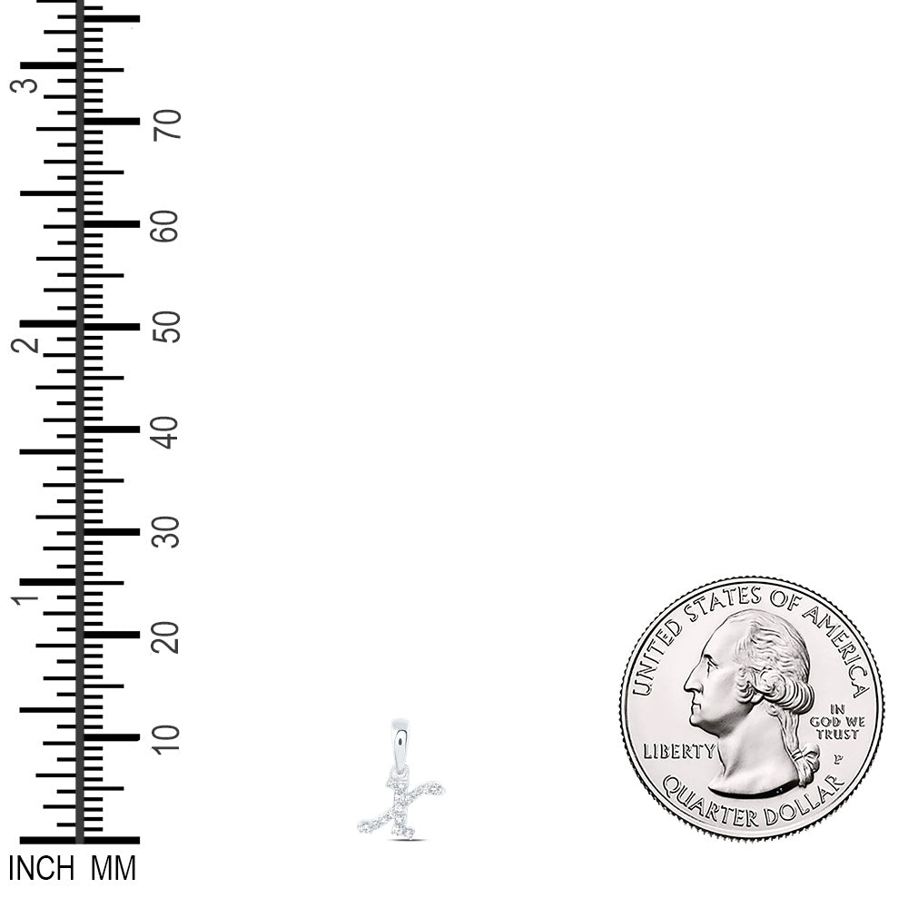 0.06 Ctw Natural Diamond Tiny Initial Letter X Pendant in 10k White Gold