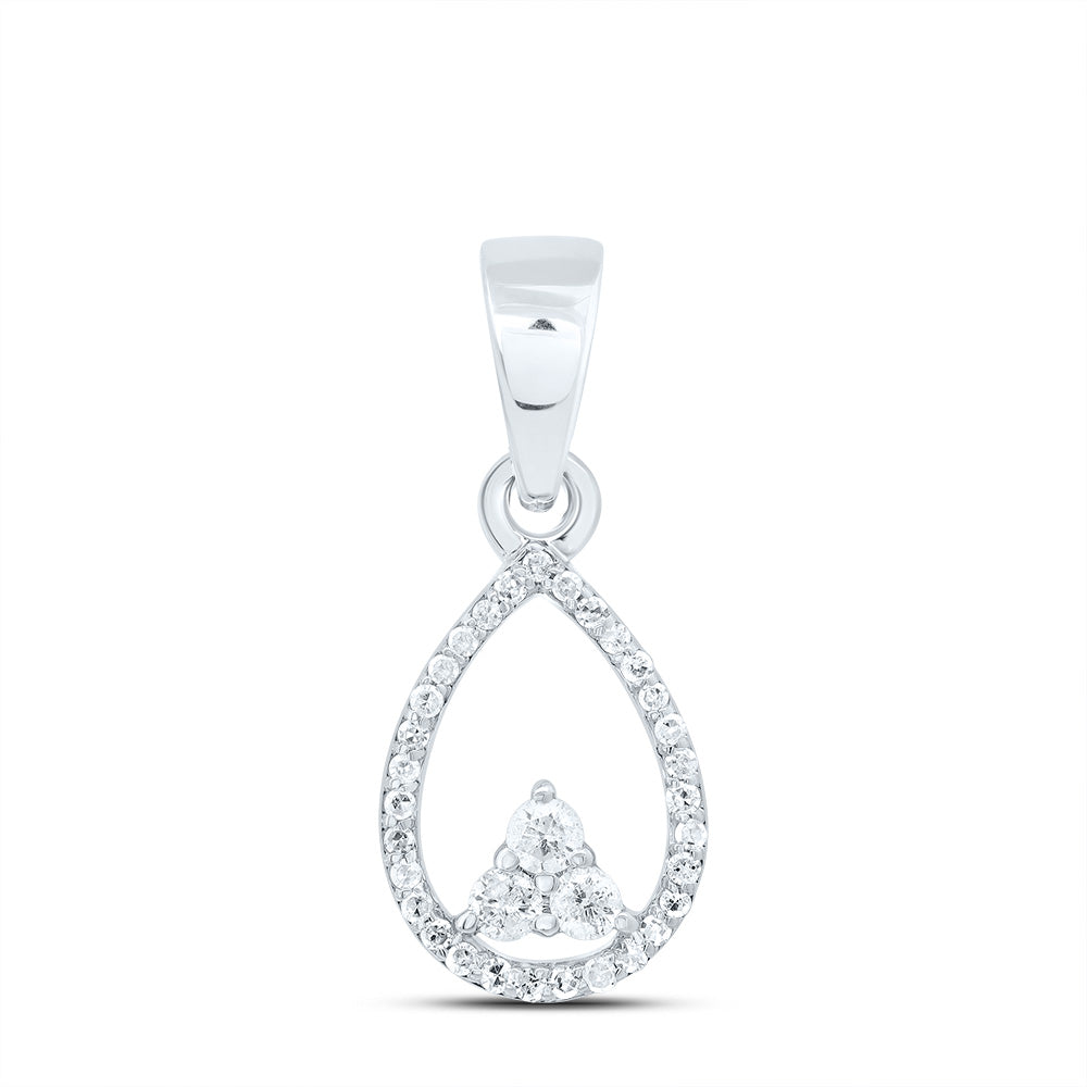 0.17 Ctw Natural Diamond Open Oval Triangle Pendant in 10k White Gold