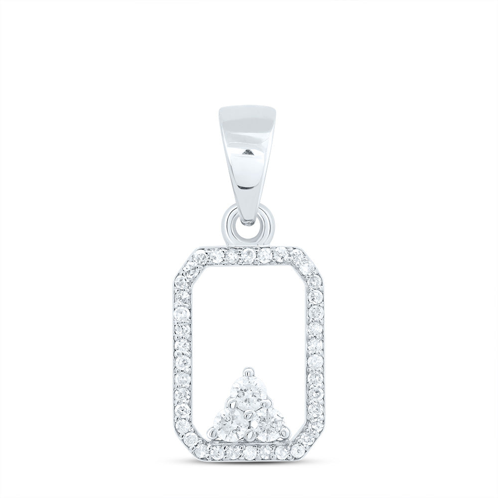0.21 Ctw Natural Diamond Open Octagone Triangle Pendant in 10k White Gold