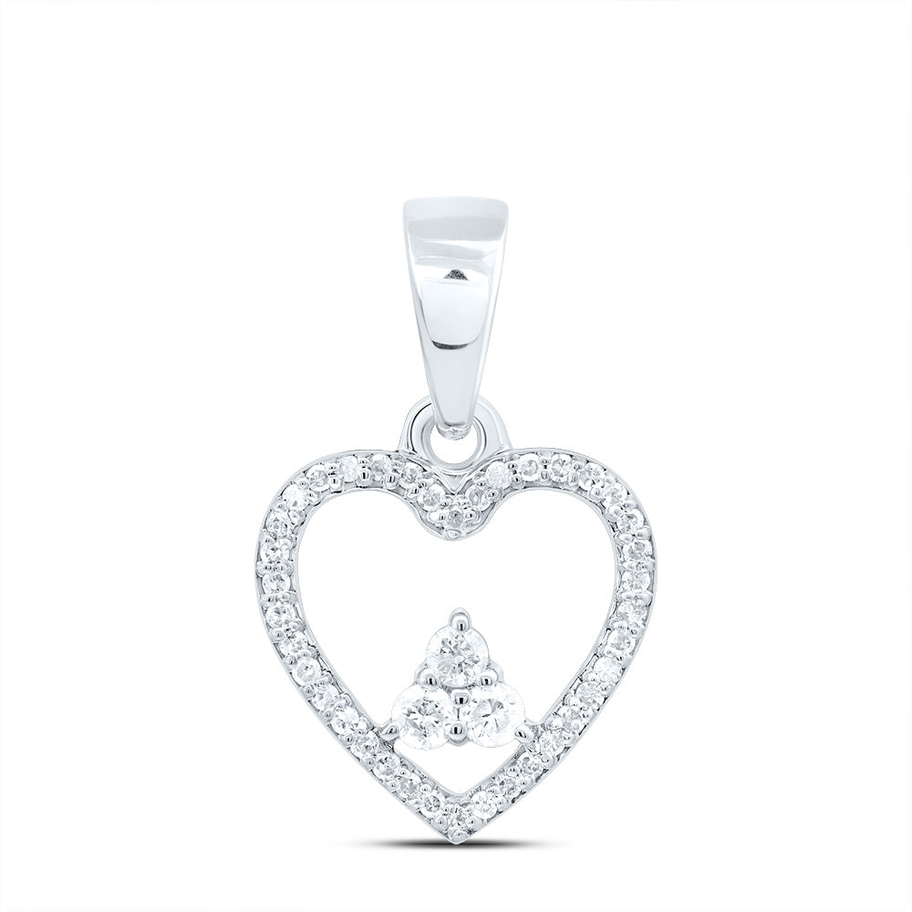 0.21 Ctw Natural Diamond Open Heart Triangle Pendant in 10k White Gold