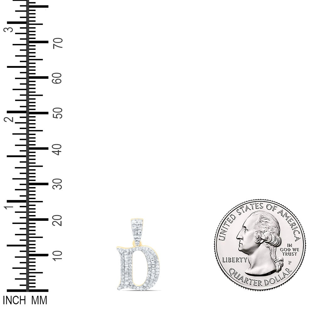 0.34 Ctw Natural Diamond Baguette Hiphop Initial Letter D Pendant in 10k Yellow Gold
