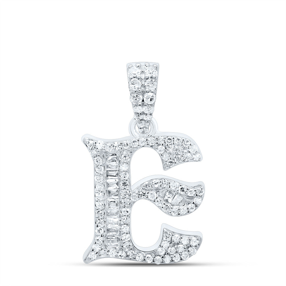 0.32 Ctw Natural Diamond Baguette Hiphop Initial Letter E Pendant in 10k White Gold