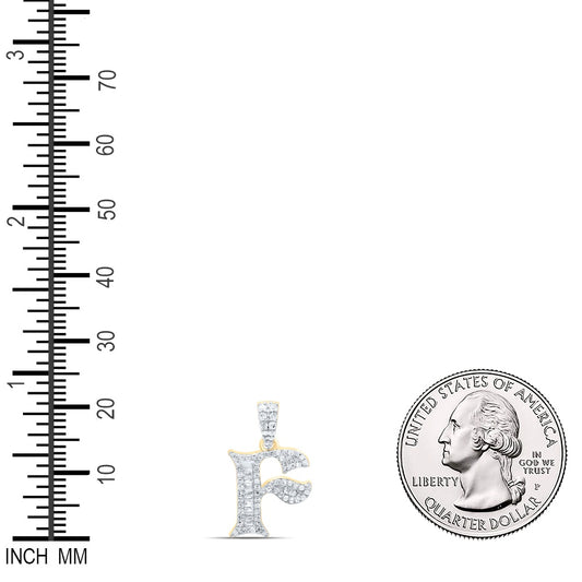 0.26 Ctw Natural Diamond Baguette Hiphop Initial Letter F Pendant in 10k Yellow Gold