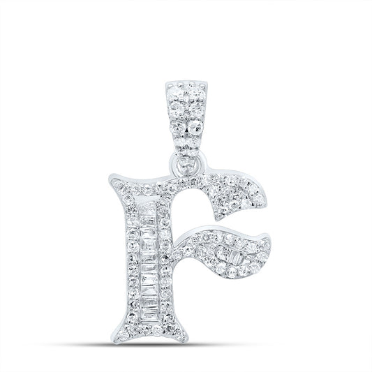 0.27 Ctw Natural Diamond Baguette Hiphop Initial Letter F Pendant in 10k White Gold