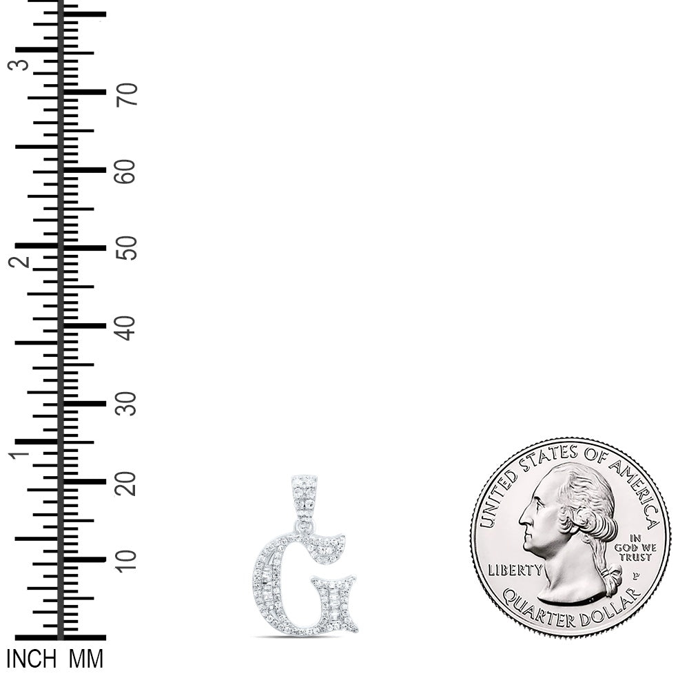 0.27 Ctw Natural Diamond Baguette Hiphop Initial Letter G Pendant in 10k White Gold