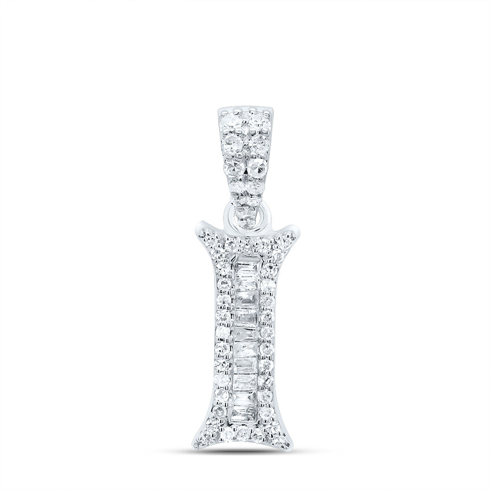 0.21 Ctw Natural Diamond Baguette Hiphop Initial Letter I Pendant in 10k White Gold