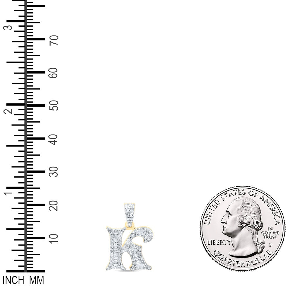 0.36 Ctw Natural Diamond Baguette Initial Letter K Pendant in 10k Yellow Gold