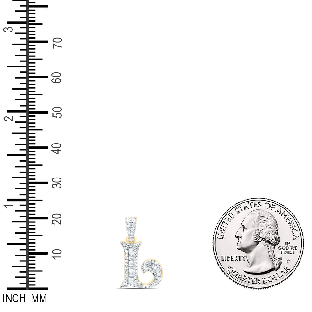 0.28 Ctw Natural Diamond Baguette Hiphop Initial Letter L Pendant in 10k Yellow Gold