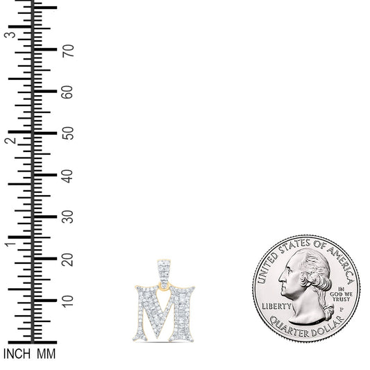 0.35 Ctw Natural Diamond Hiphop Designer Initial Letter M Pendant in 10k Yellow Gold