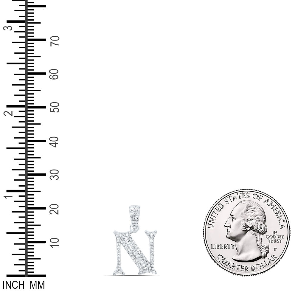 0.26 Ctw Natural Diamond Baguette Hiphop Initial Letter N Pendant in 10k White Gold