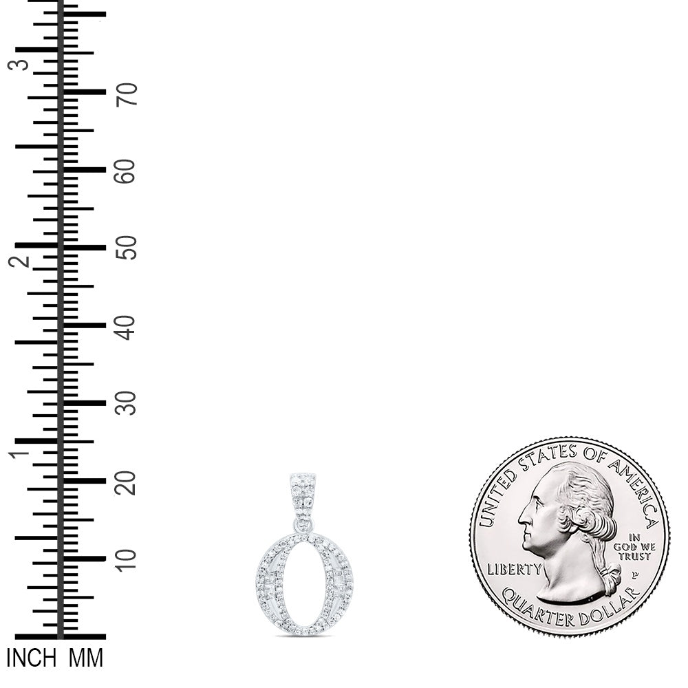 0.27 Ctw Natural Diamond Hihop Baguette Initial Letter O Pendant in 10k White Gold