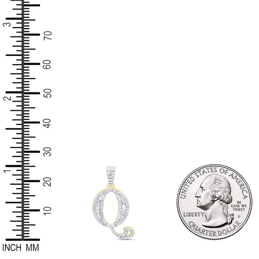 0.29 Ctw Natural Diamond Baguette Initial letter Q Pendant in 10k Yellow Gold