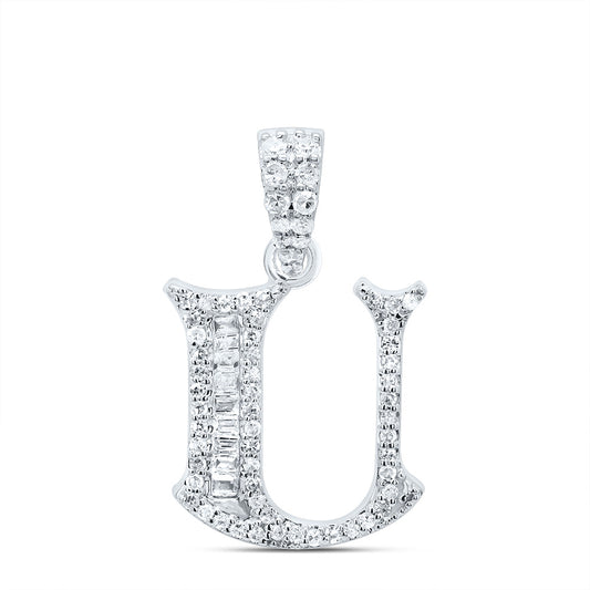 0.24 Ctw Natural Diamond Hiphop Designer Initial Letter U Pendant in 10k White Gold