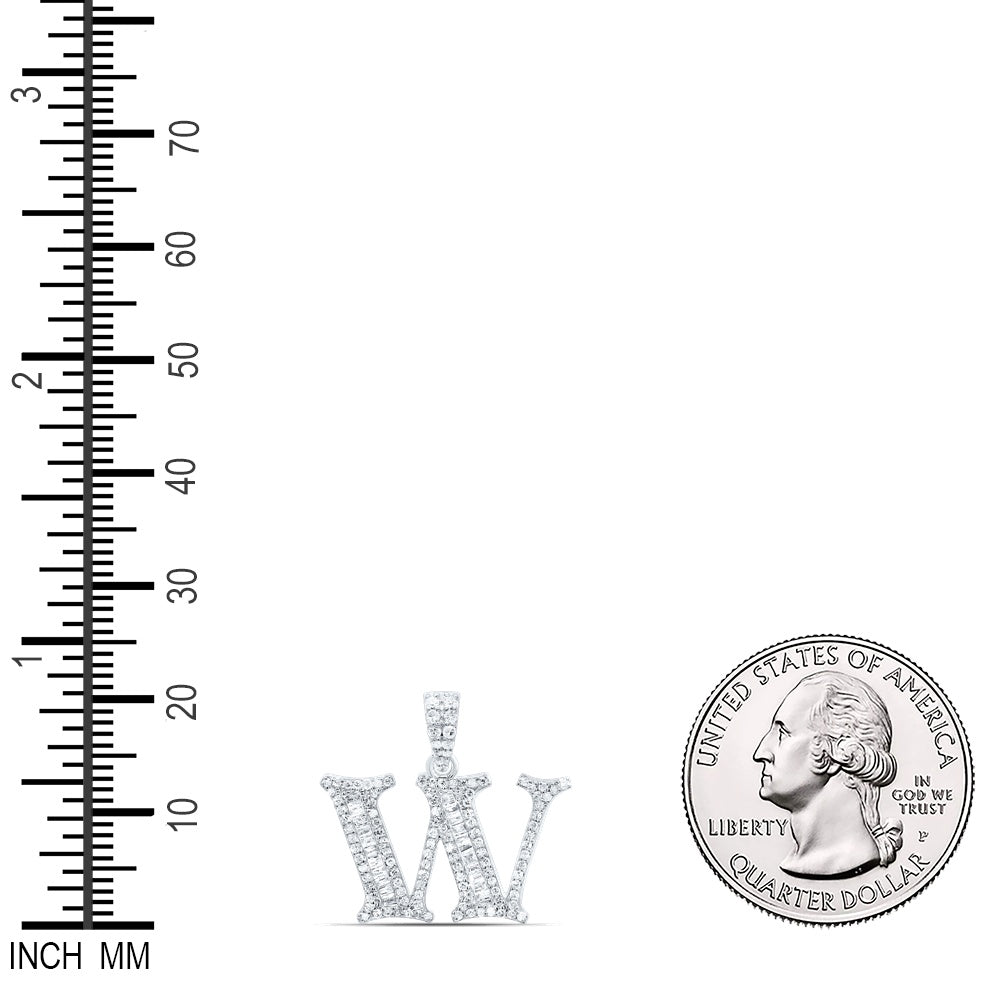 0.4 Ctw Natural Diamond Bagguette Initial Letter W Pendant in 10k White Gold