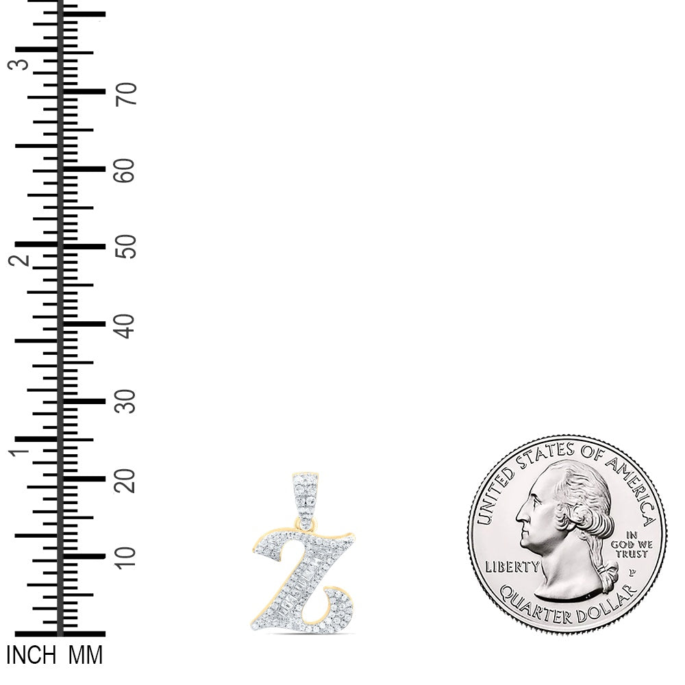 0.27 Ctw Natural Diamond Baguette Hiphop Initial Letter Z Pendant in 10k Yellow Gold