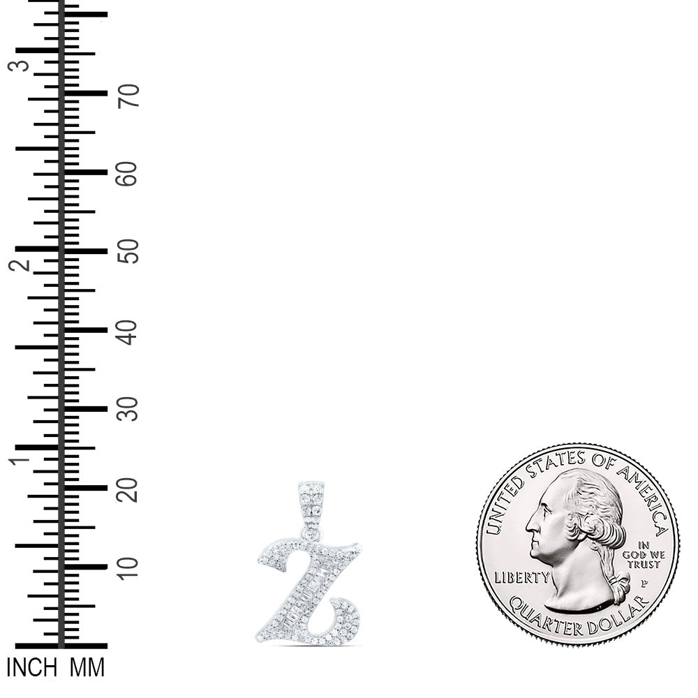 0.27 Ctw Natural Diamond Baguette Hiphop Initial Letter Z Pendant in 10k White Gold