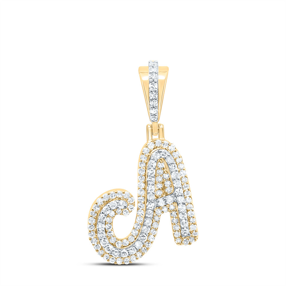 0.49 Ctw Natural Diamond Cursive Initial Letter A Pendant in 10kt Yellow Gold
