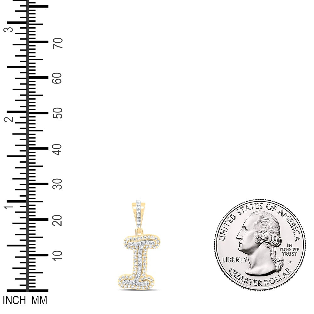 0.27 Ctw Natural Diamond Hiphop Initial Letter I Pendant in 10k Yellow Gold