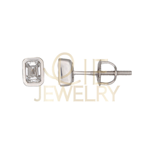 14k White Gold 0.5 CTW Lab Grown Diamond Fashion Bezel Emerald Stud Earrings