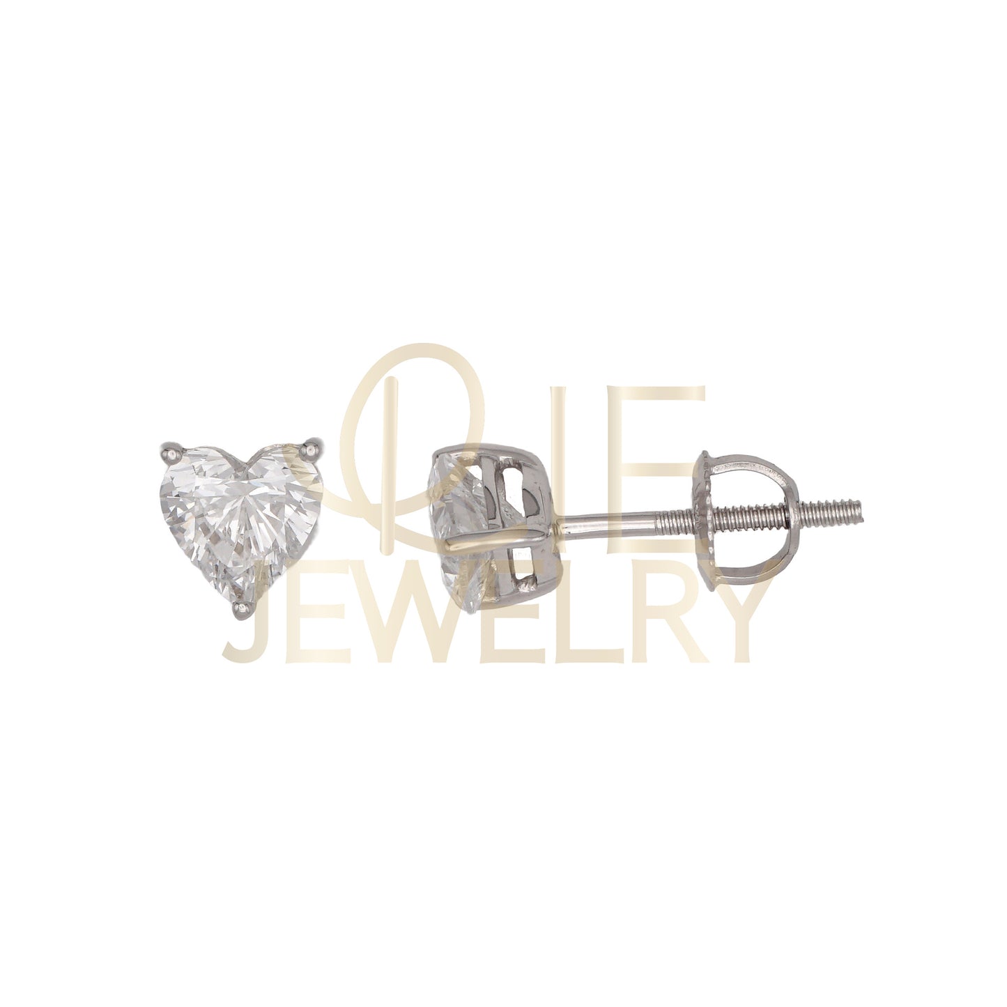 14k White Gold 1 CTW Lab Grown Diamond Heart  Solitaire Stud Earrings