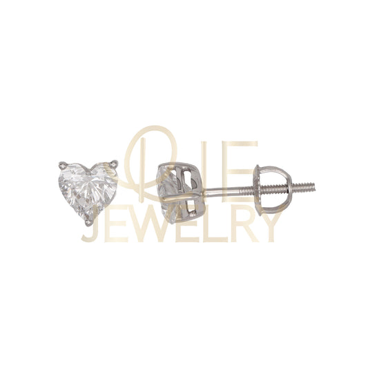 14k White Gold 1 CTW Lab Grown Diamond Heart  Solitaire Stud Earrings