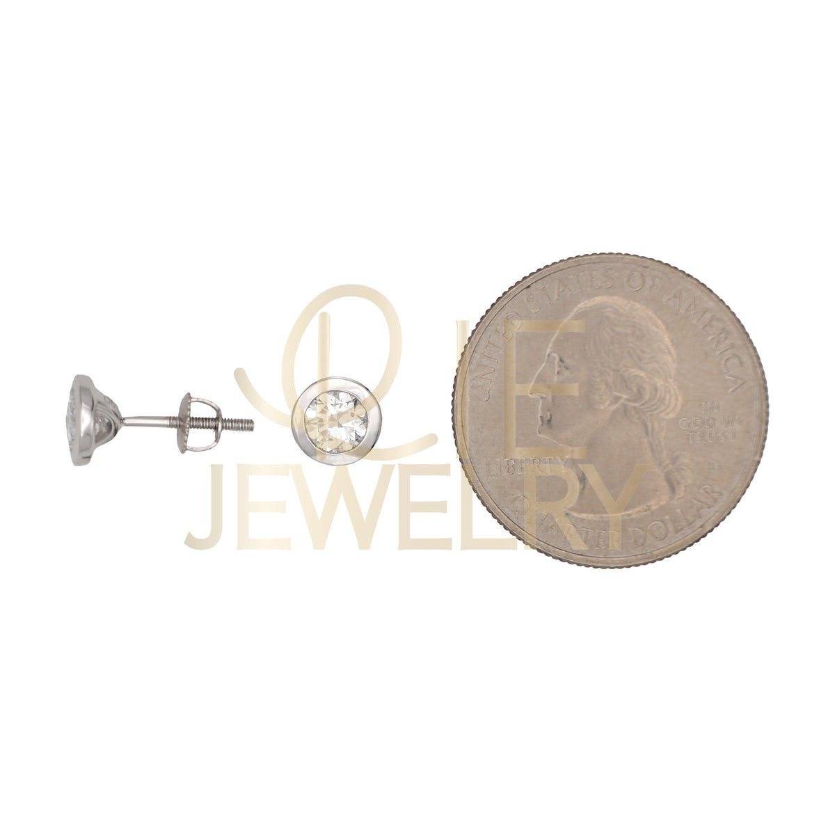 14k White Gold 1 CTW Lab Grown Diamond Round Bezel Solitarie Stud Earrings