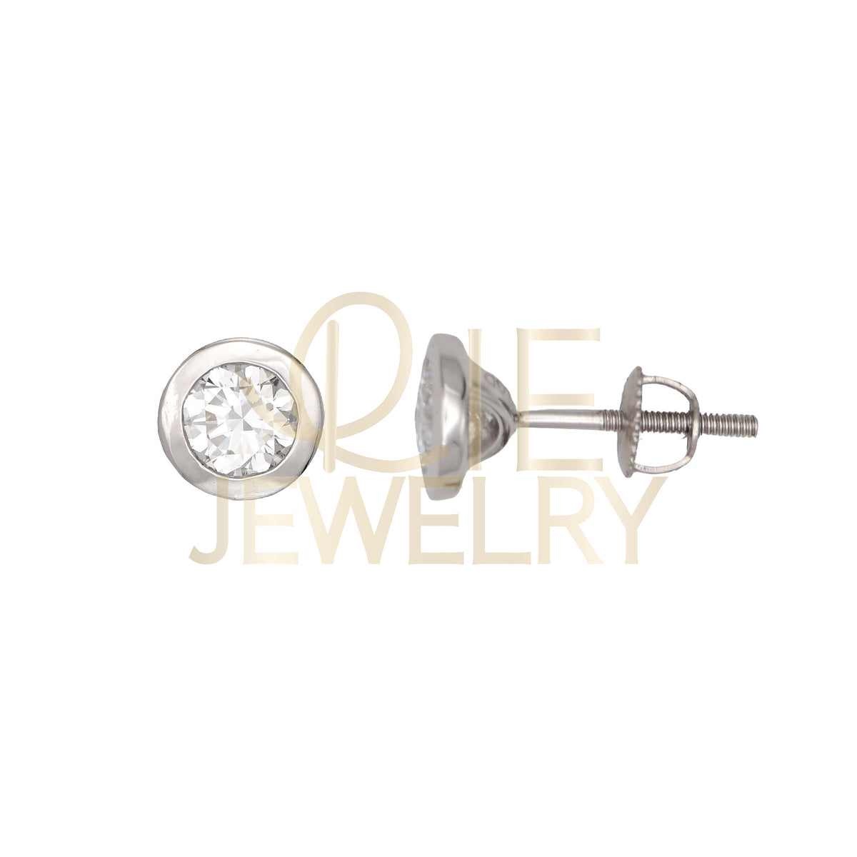 14k White Gold 1 CTW Lab Grown Diamond Round Bezel Solitarie Stud Earrings