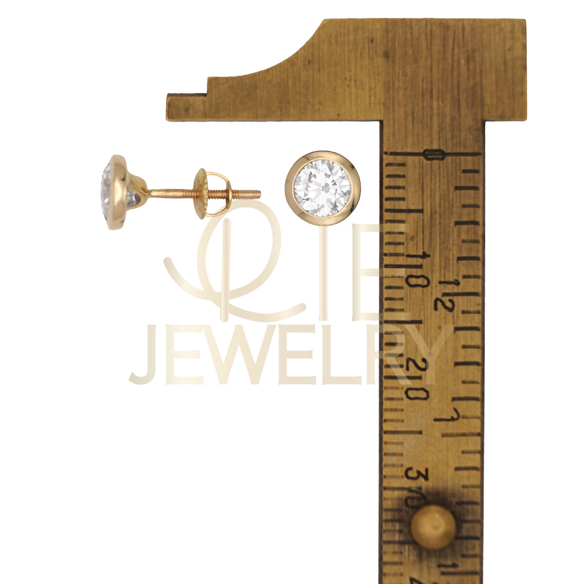 14k Yellow Gold 1 CTW Lab Grown Diamond Round Bezel Solitarie Stud Earrings