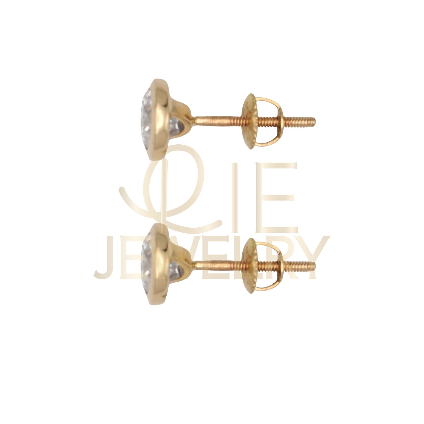14k Yellow Gold 1 CTW Lab Grown Diamond Round Bezel Solitarie Stud Earrings