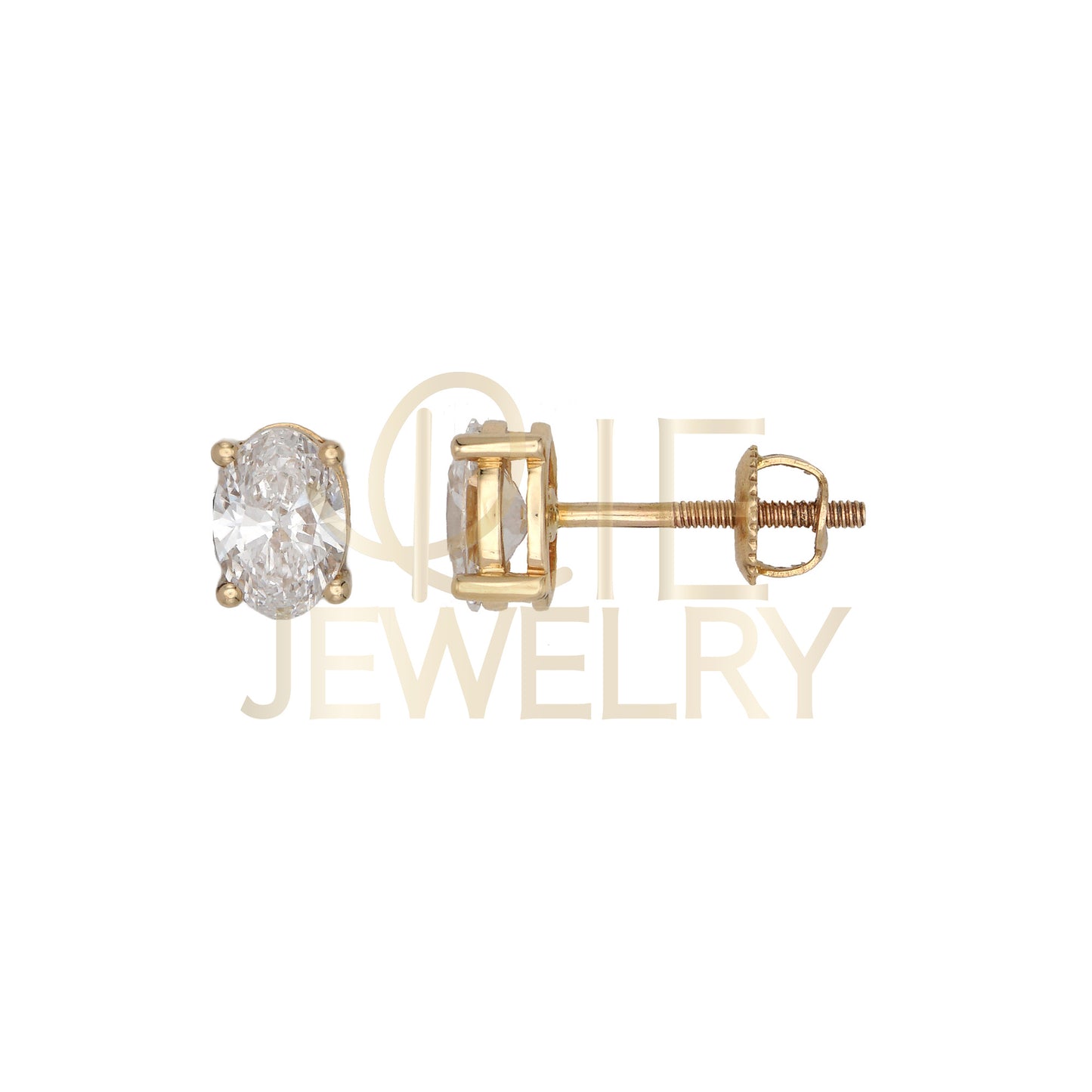 14k Yellow Gold 1 CTW Lab Grown Diamond Oval Solitaire Stud Earrings