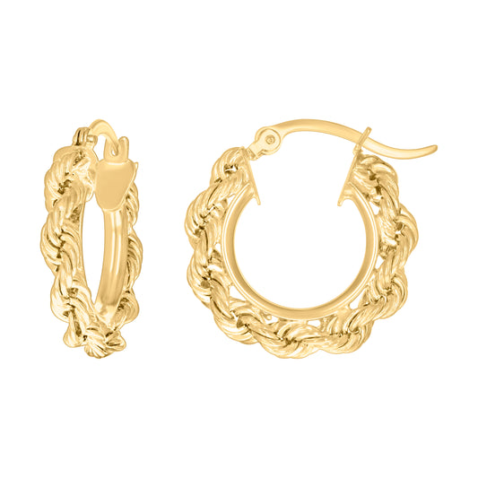 10K Yellow Gold 3mm Rope Hoop Earrings