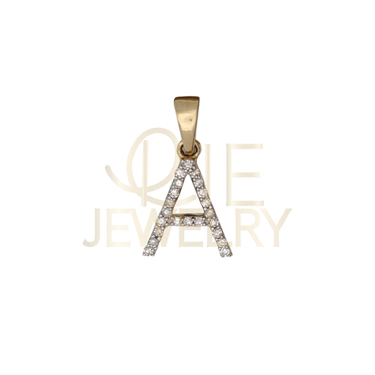 0.09 Ctw Natural Diamond Thin Initial Letter A Pendant in 10k Yellow Gold