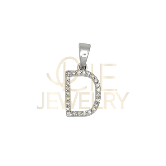 0.1 Ctw Natural Diamond Thin Initial Letter D Pendant in 10k White Gold