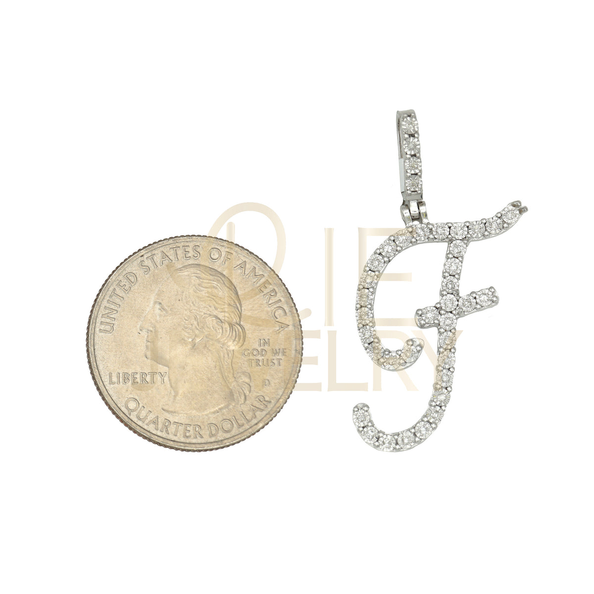 0.14 Ctw Natural Diamond Cursive Initial Letter F Pendant in 925 Sterling Silver