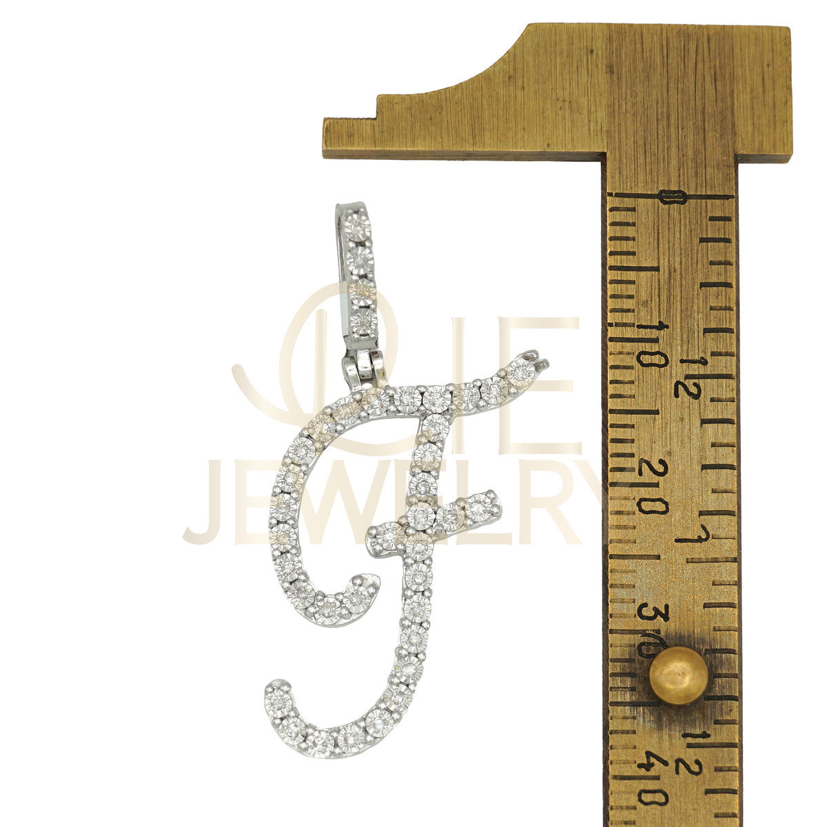 0.14 Ctw Natural Diamond Cursive Initial Letter F Pendant in 925 Sterling Silver