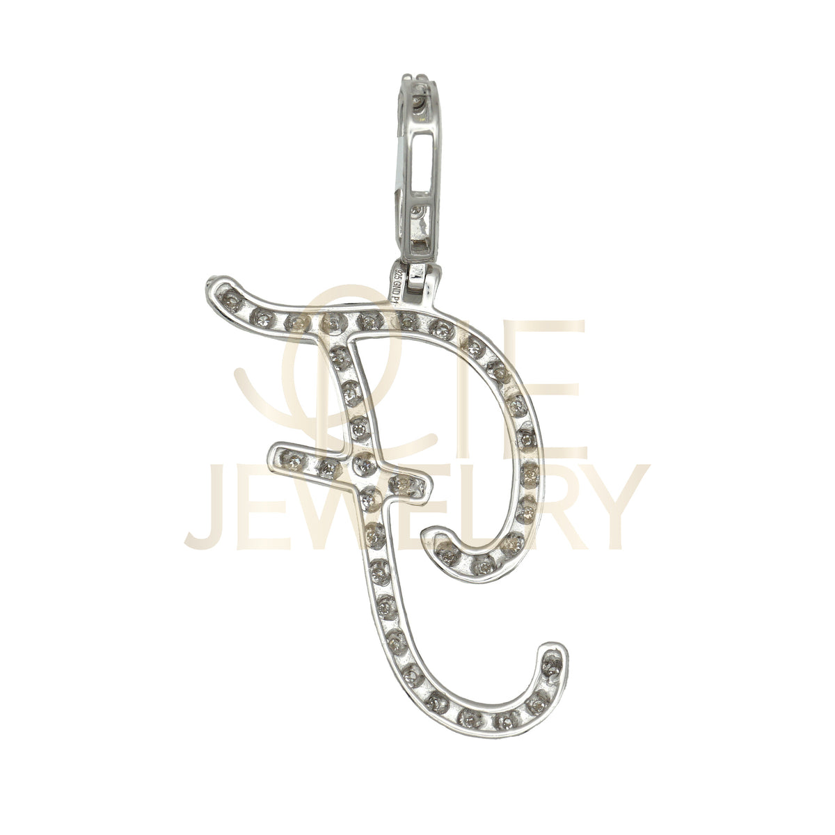 0.14 Ctw Natural Diamond Cursive Initial Letter F Pendant in 925 Sterling Silver