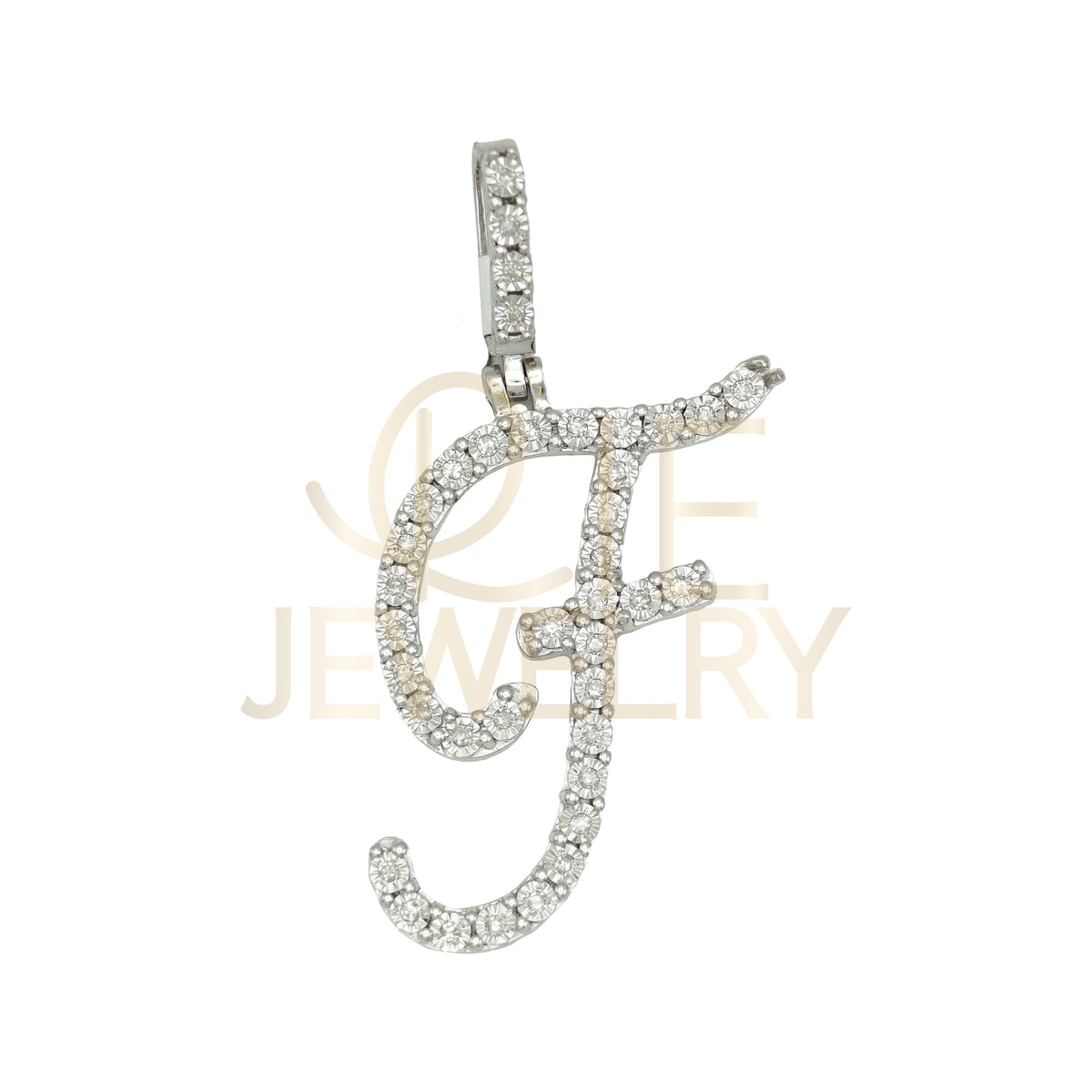 0.14 Ctw Natural Diamond Cursive Initial Letter F Pendant in 925 Sterling Silver