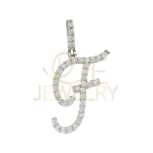 0.14 Ctw Natural Diamond Cursive Initial Letter F Pendant in 925 Sterling Silver