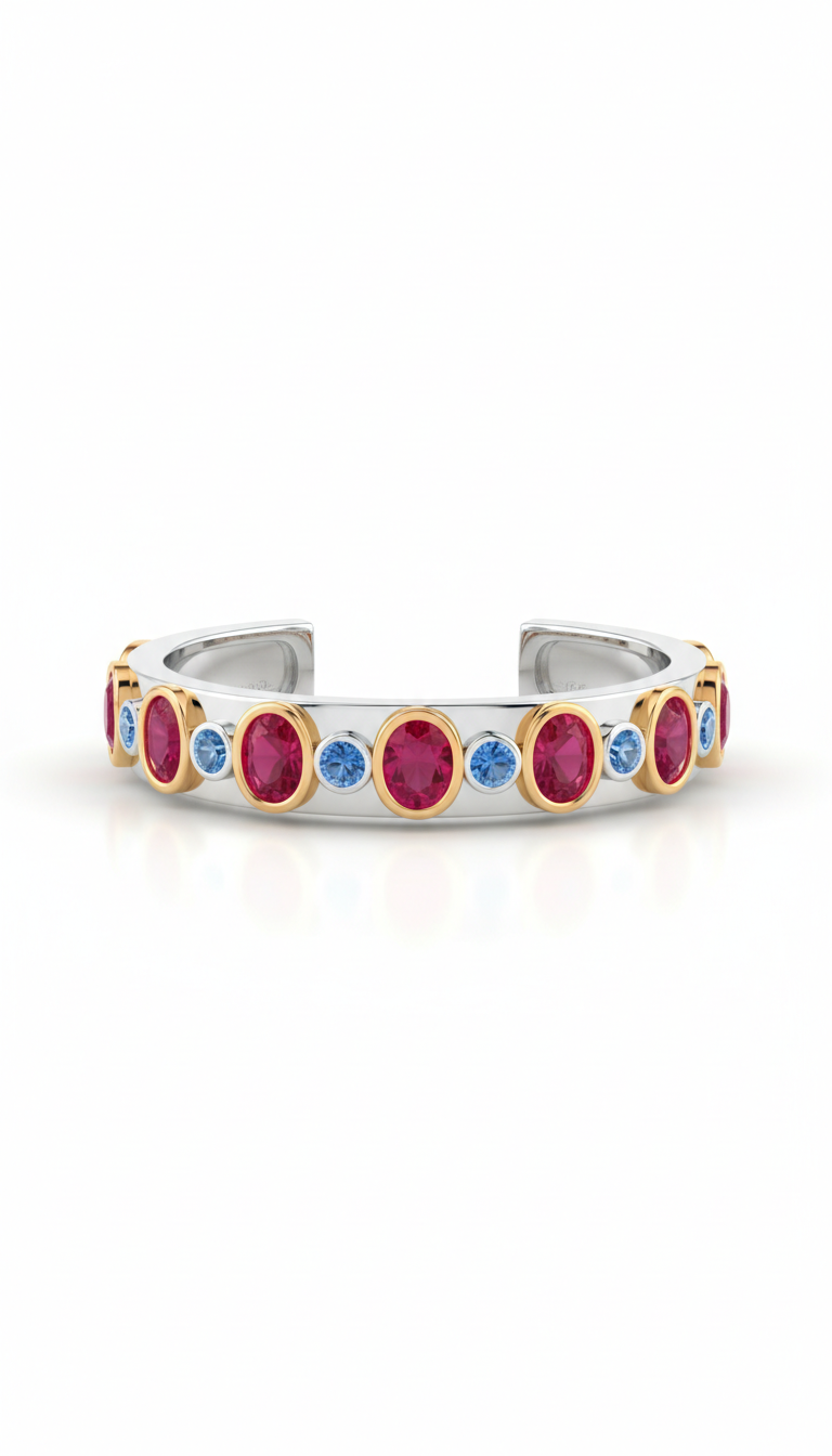 Ruby Accent Platinum Cuff Bracelet
