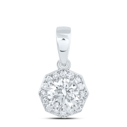 14k White Gold 1 CTW Lab Grown Diamond Fashion Octagon Pendant