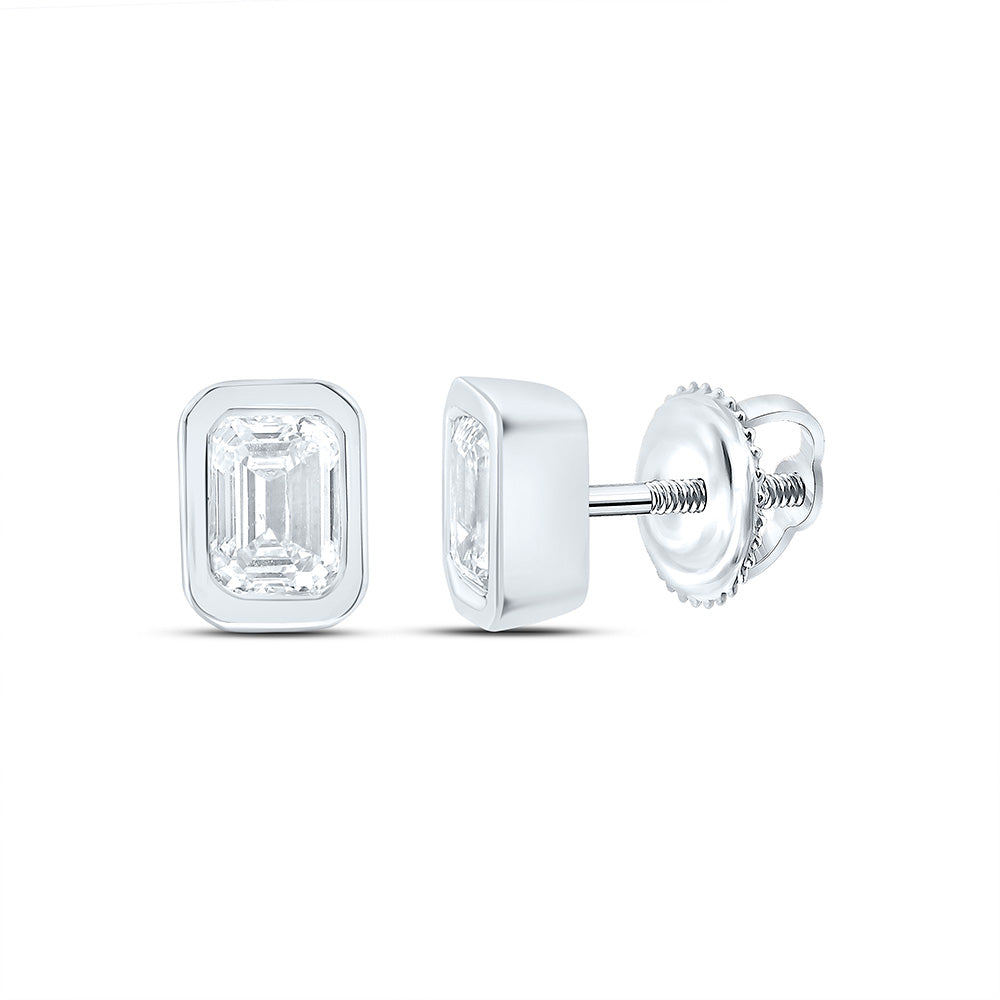 14k White Gold 0.5 CTW Lab Grown Diamond Fashion Bezel Emerald Stud Earrings