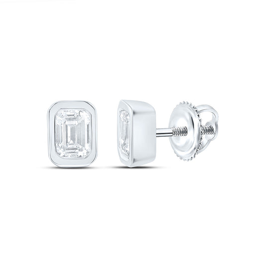 14k White Gold 0.5 CTW Lab Grown Diamond Fashion Bezel Emerald Stud Earrings