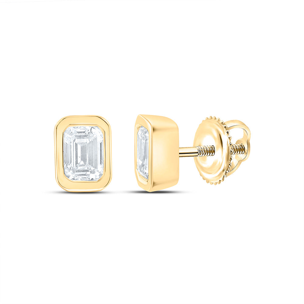 14k Yellow Gold 0.5 CTW Lab Grown Diamond Fashion Bezel Emerald Stud Earrings